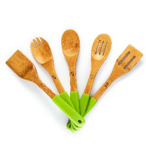 Klarstein Kuchynské príslušenstvo, súprava 5 kusov, obracačka, silikónové rúčky, ekologické, bambus