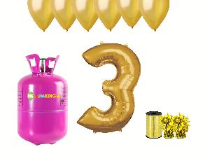 HeliumKing Hélium párty set na 3. narodeniny so zlatými balónmi
